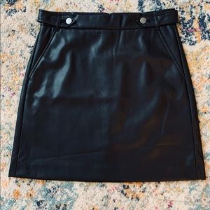 High Waisted Faux Leather Black Skirt